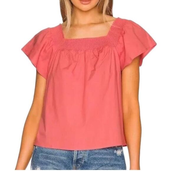Rails Womens Flutter Sleeve Smocked‎ Square Neck Sonora Top Spiced Coral Size XS - Picture 1 of 9